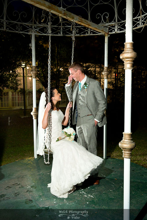 Bride groom on swing